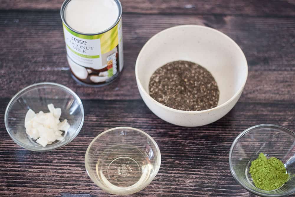 Ingredients for Matcha Coconut Chia Pudding 