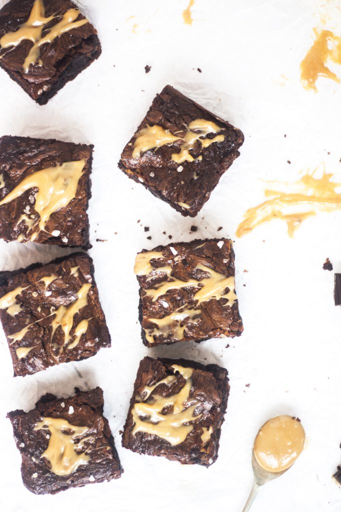 Dulce de Leche Chocolate Brownies on a white background