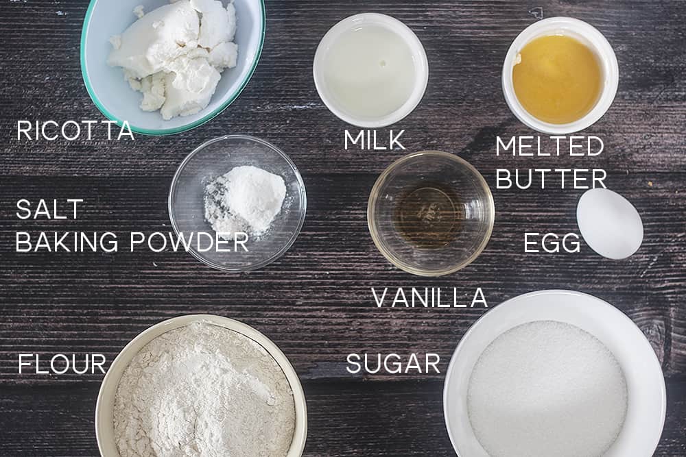 ingredients for White Chocolate Ricotta Donuts