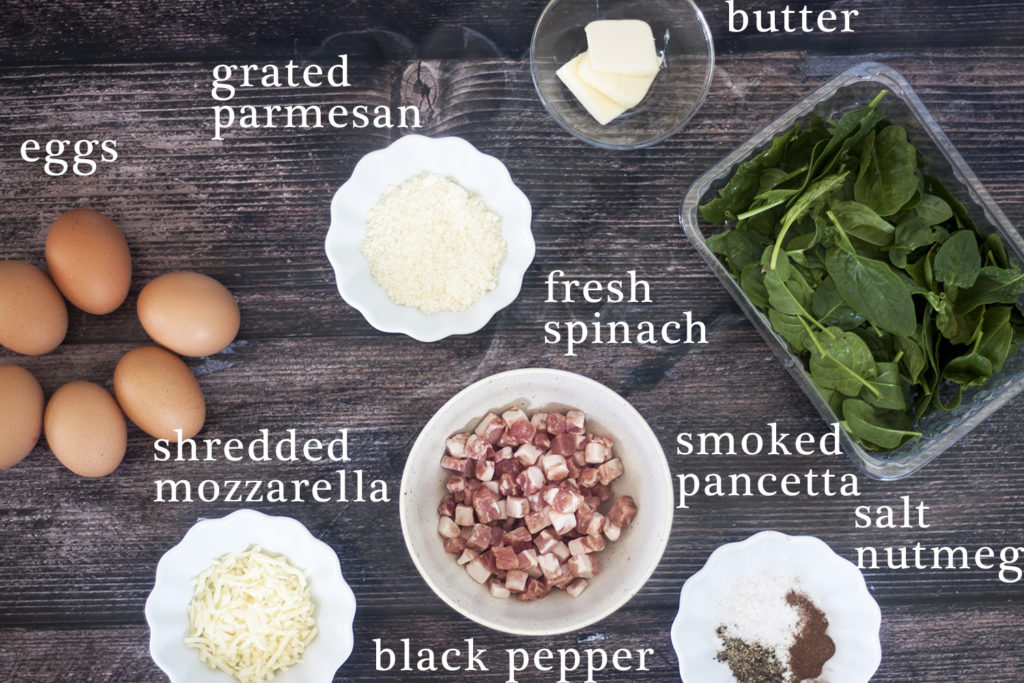 ingredients for Pancetta Spinach and Cheese Frittata