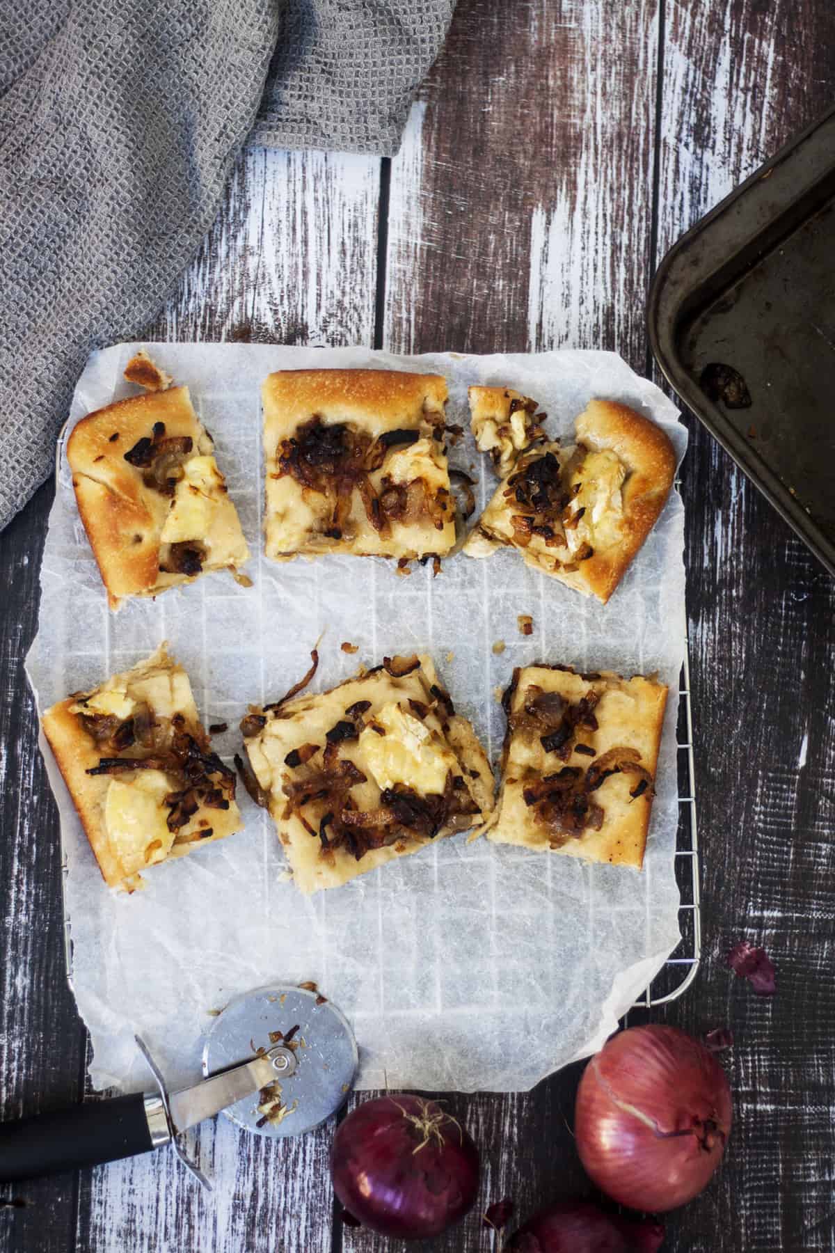 sliced Brie and Caramelized Onion Focaccia