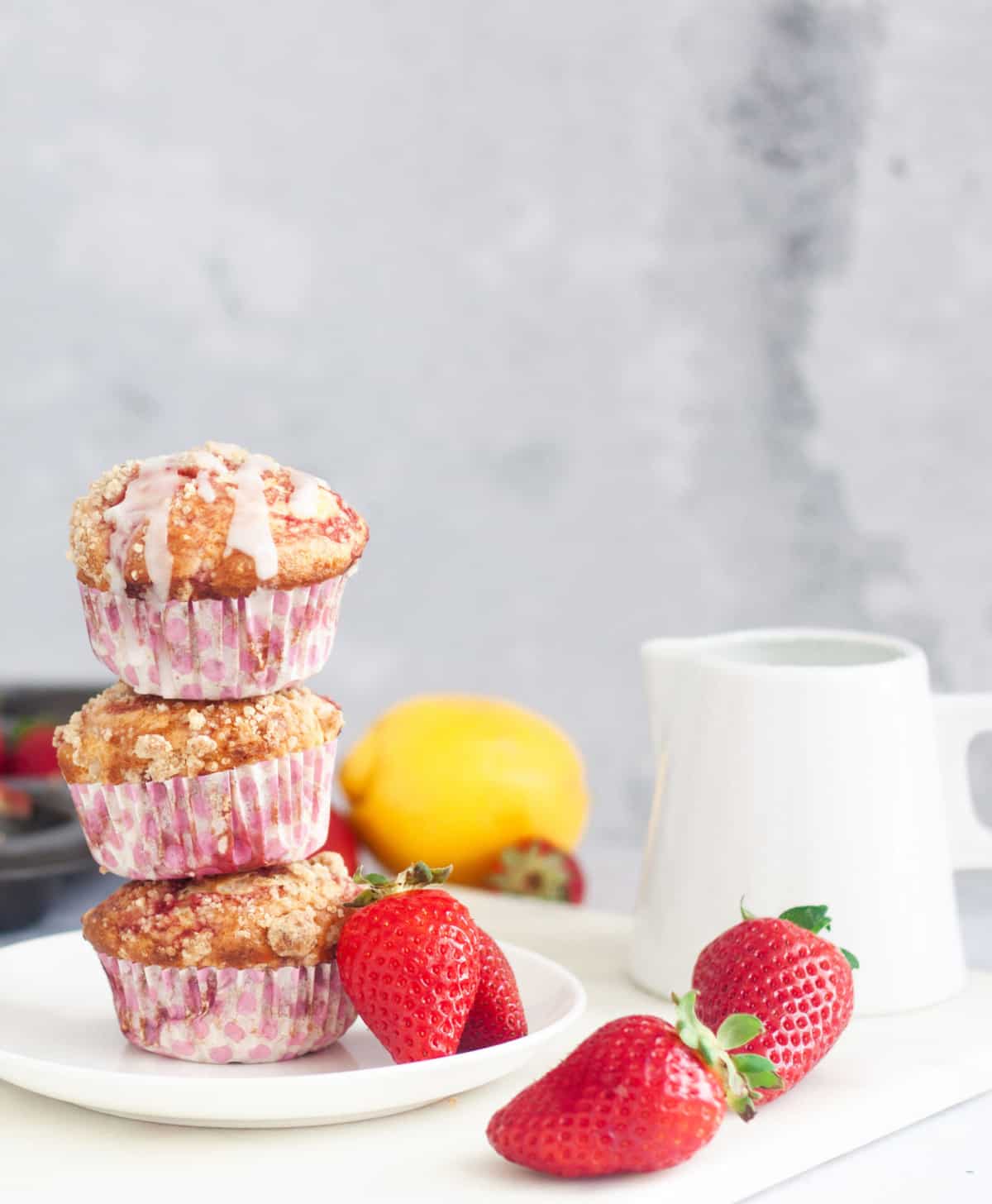 stacked eggless strawberry swirl muffins