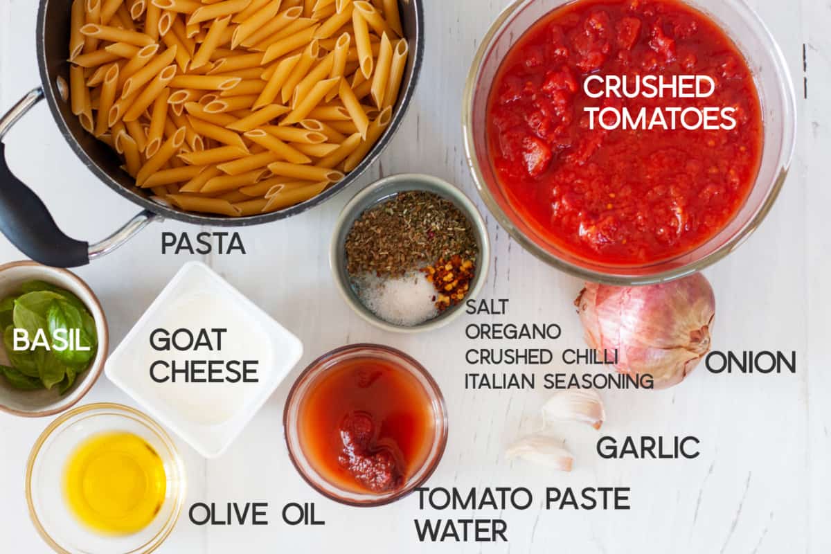 Ingredients for Baked Goat Cheese Pasta
