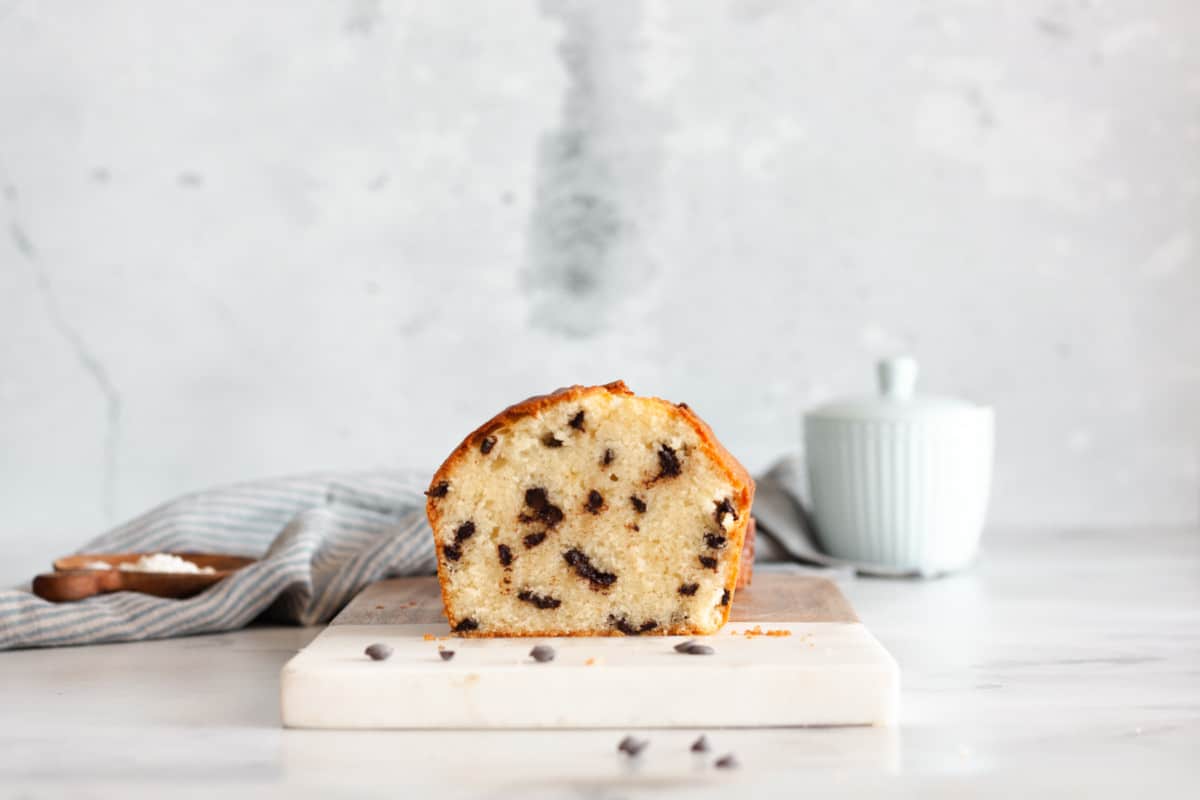 cross section photo of Chocolate Chip Loaf Cake