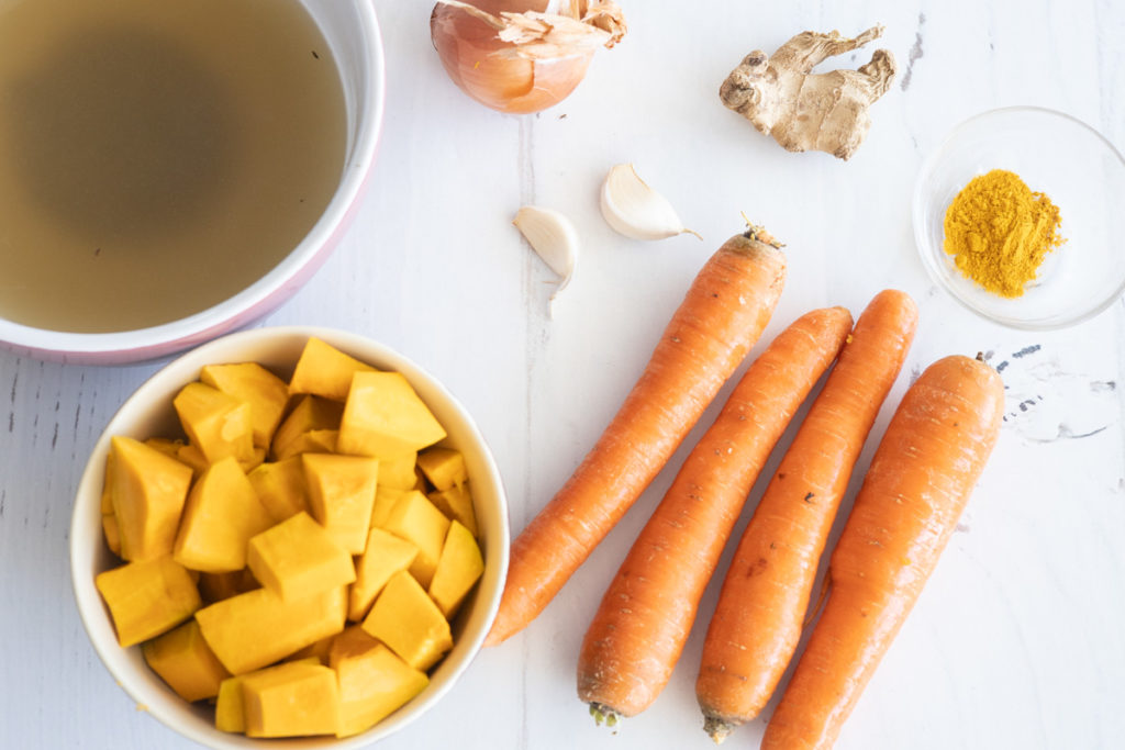 ingredients for vegan pumpkin carrot soup