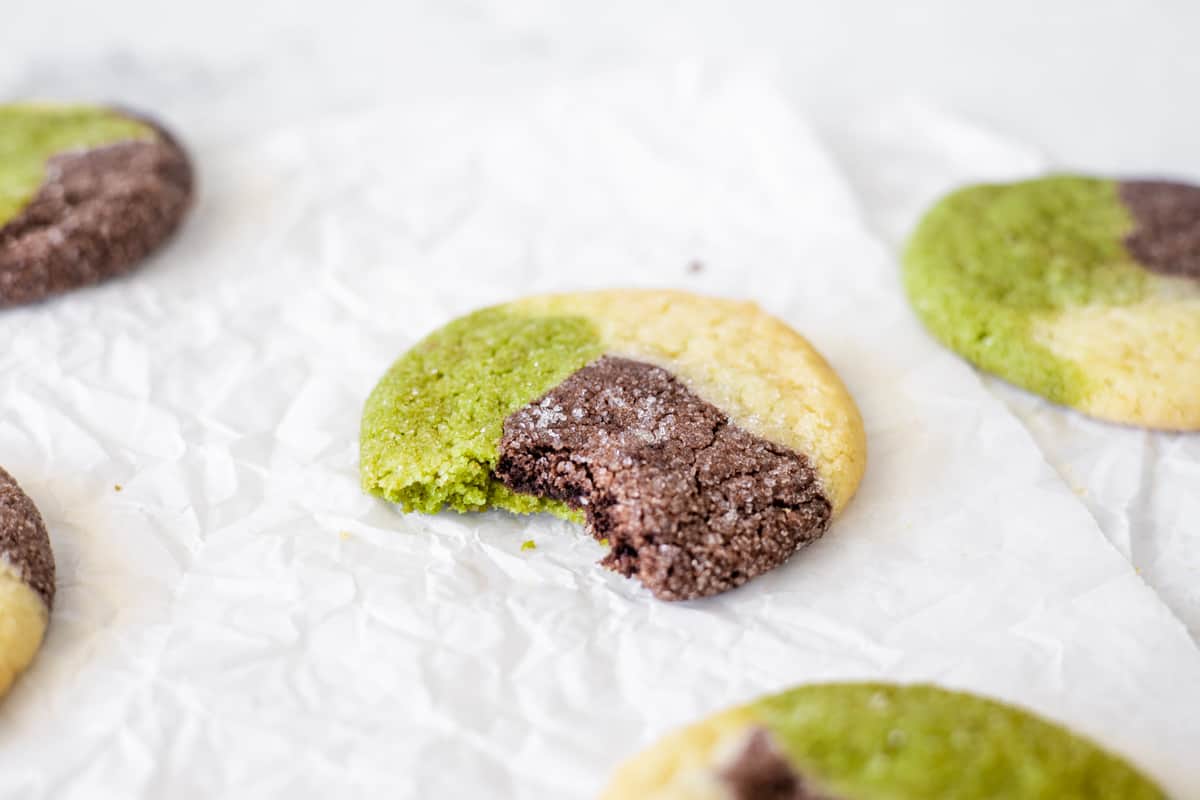matcha and chocolate neapolitan cookies