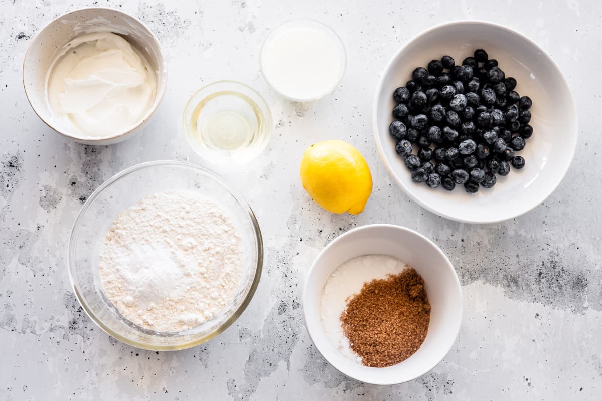 ingredients for Lemon Blueberry Yogurt Muffins