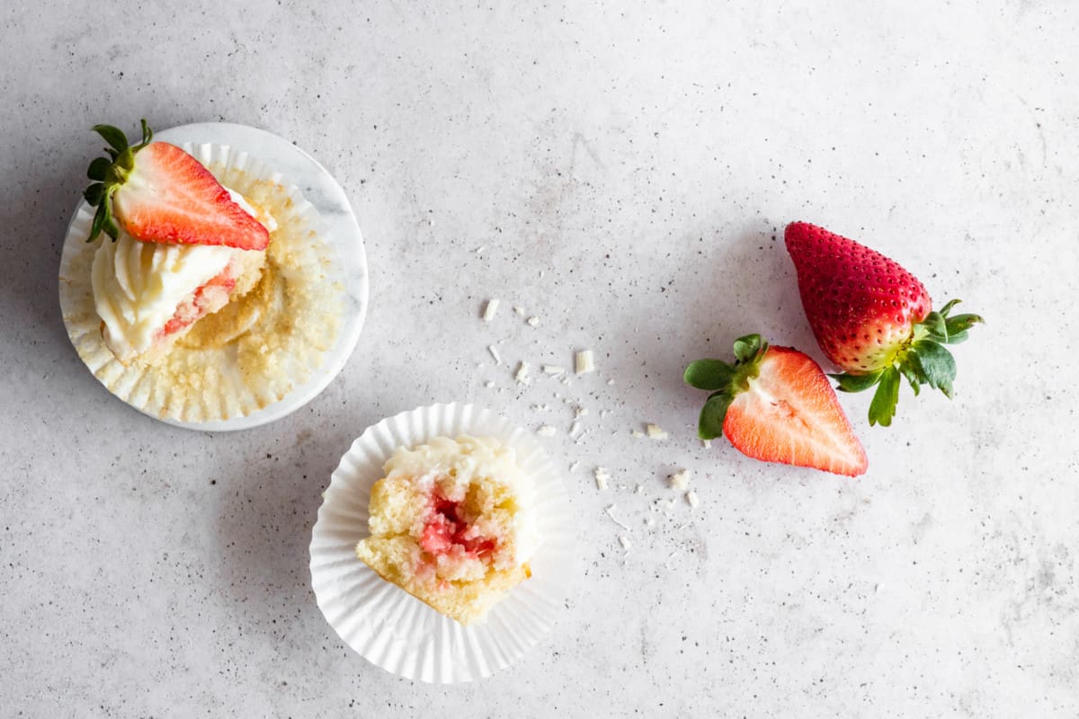strawberry filled cupcakes with mascarpone frosting