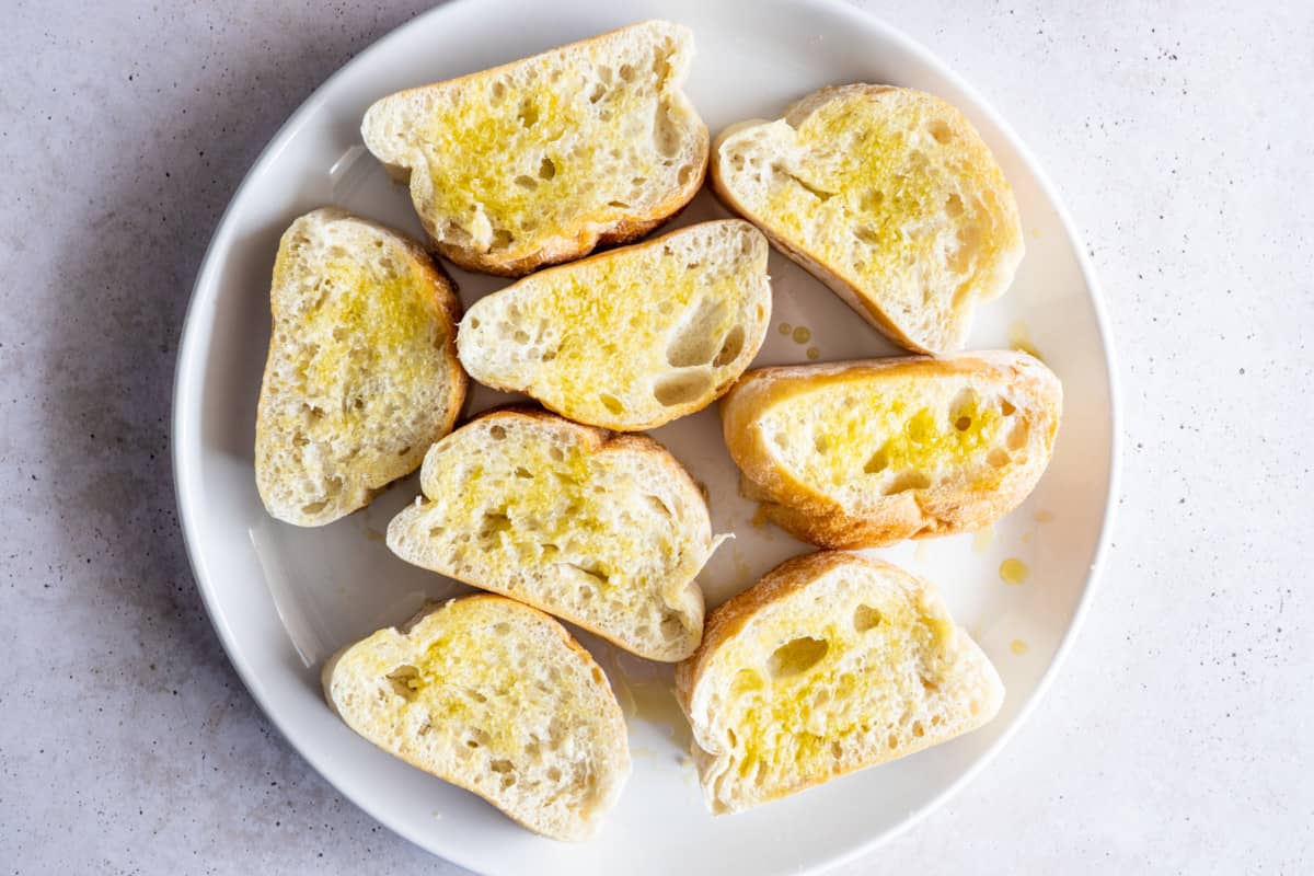 slices of ciabatta brushed with olive oil