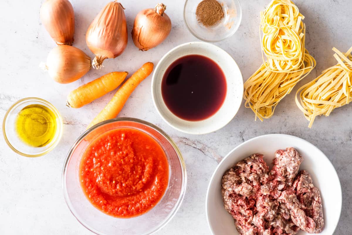 ingredients for Bolognese Sauce.