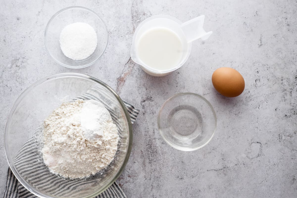 Ingredients for almond milk pancakes.