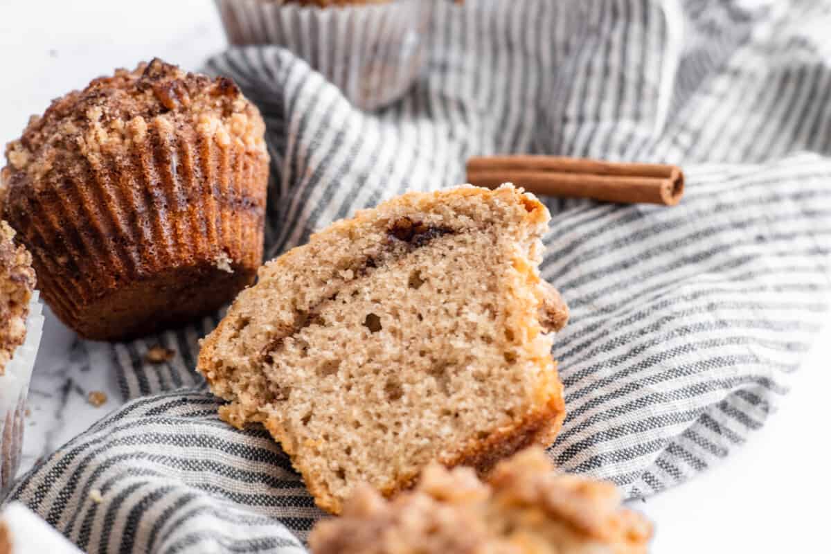 cinnamon muffins with cinnamon sugar swirl.