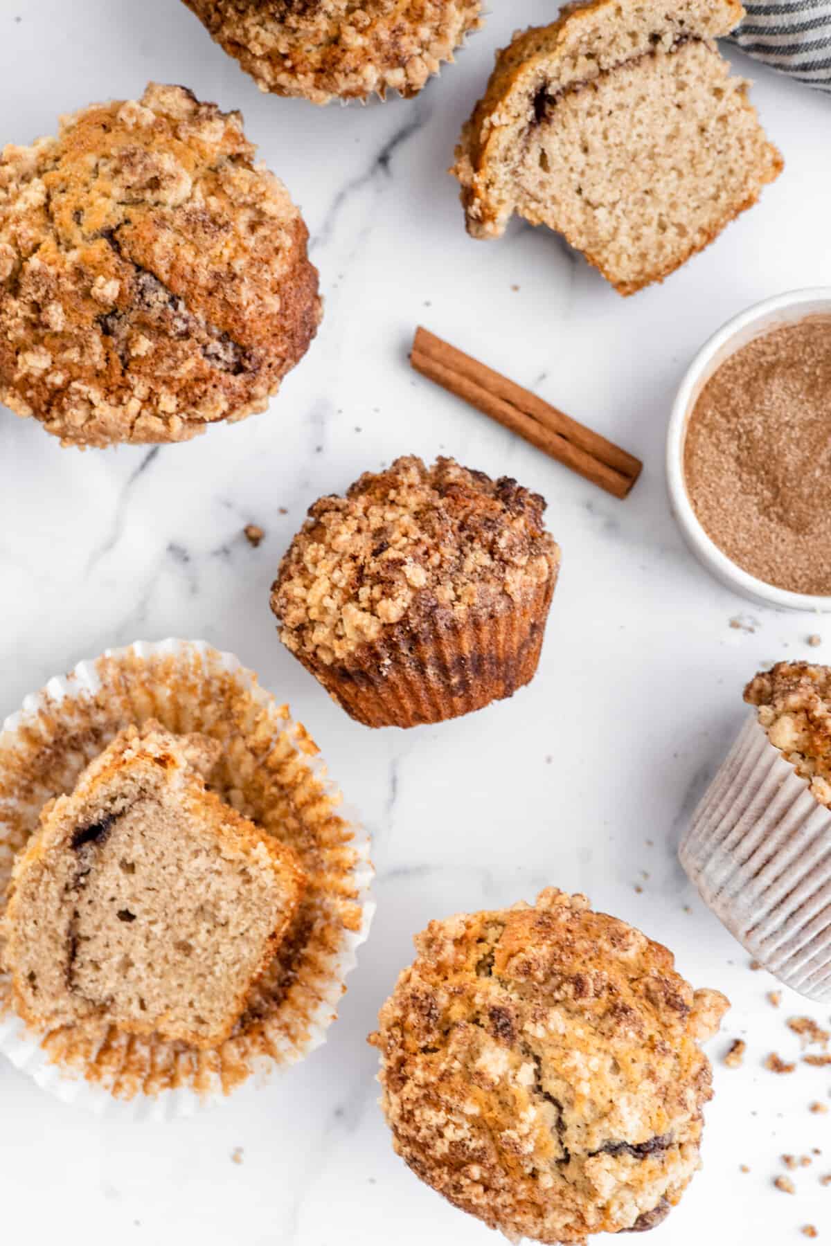 Cinnamon Streusel Muffins on white background