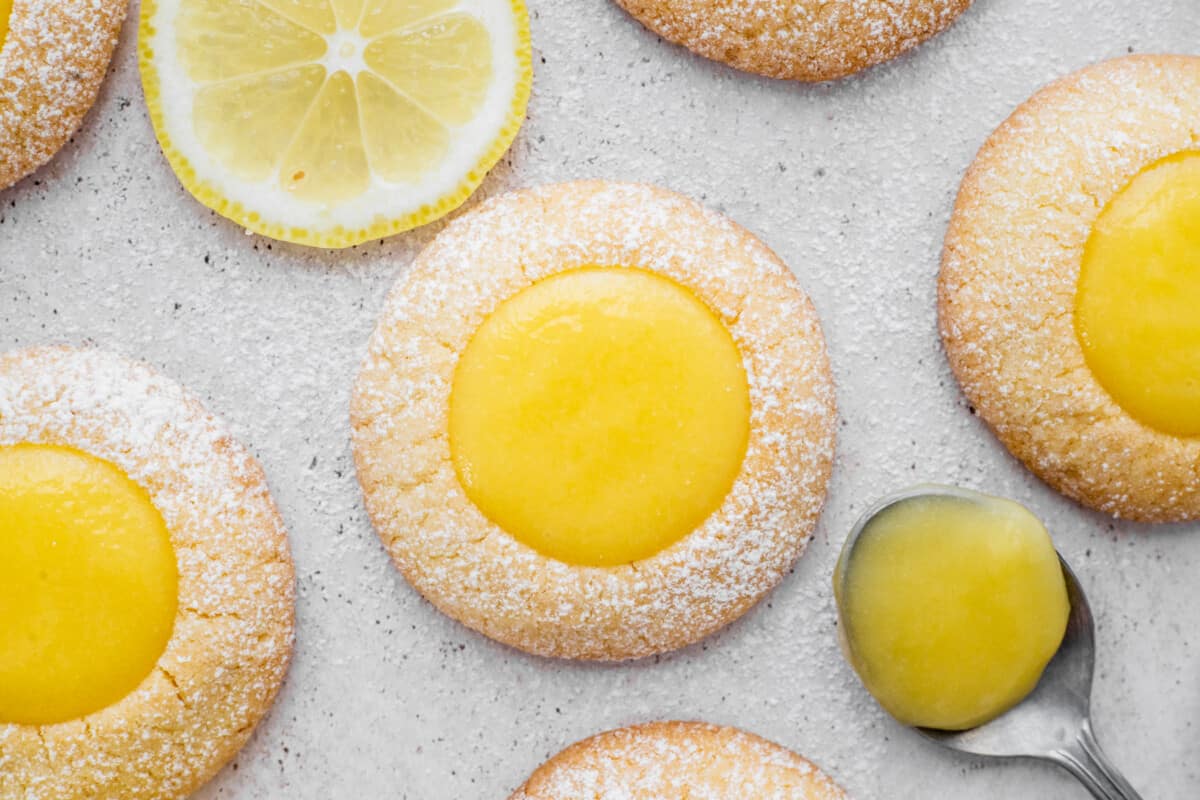 Thumbprint cookies with homemade lemon curd filling.
