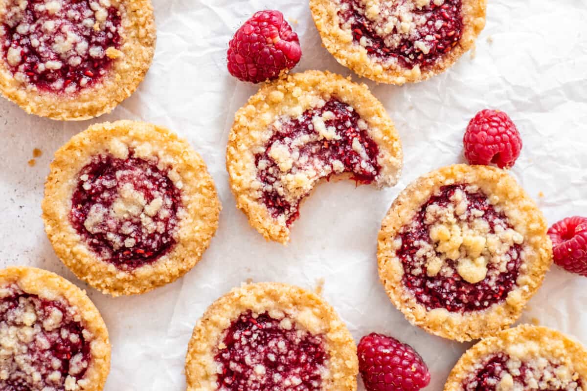 Raspberry Crumble Cookies on a white background