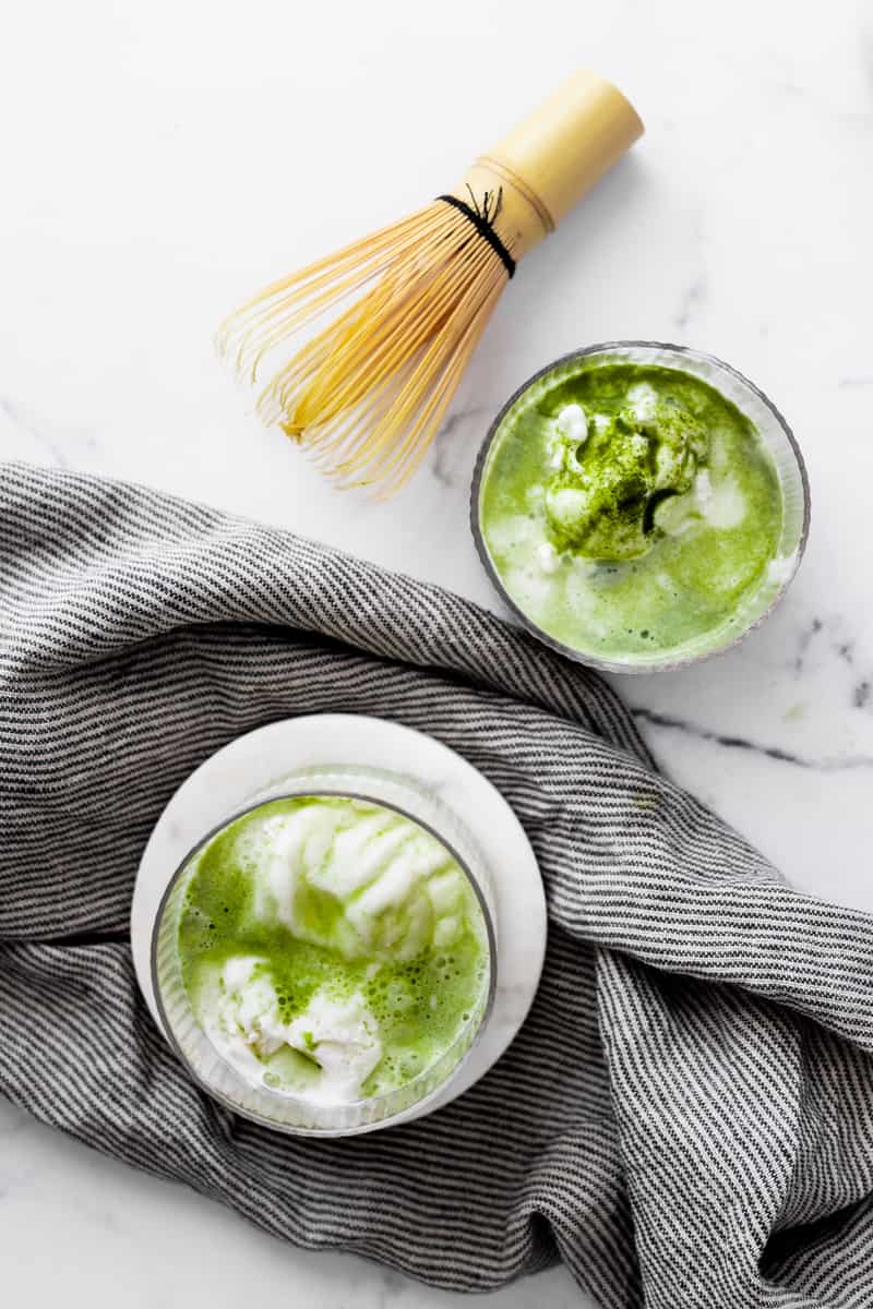 Two servings of matcha affogato from above.